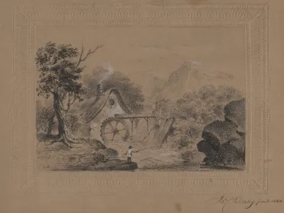 Angling Scene With Waterwheel In Background