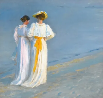 Anna Ancher And Marie Kroyer On The Beach At Skagen
