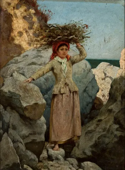 Annunziata Girl With A Bunch Of Brushwood On Her Head