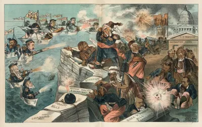 Another Bombardment The Newspaper Fleet Firing On The Bedouins In Washington