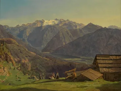 Ansicht Des Dachsteins Mit Dem Hallstattersee Von Der Hutteneckalpe Bei Ischl