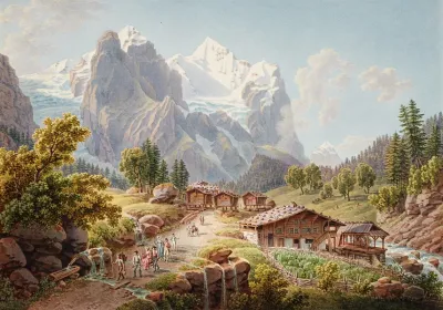 Ansicht Des Rosenlauigletschers Mit Wellhorn Und Wetterhorn