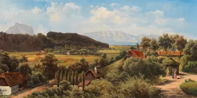Ansicht Vom Schlos Wimsbach Gegen Das Hollengebirge Und Dem Traunstein