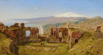 Ansicht Von Taormina Mit Dem Aetna Im Hintergrund