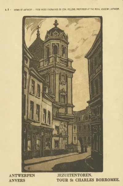 Ansichtkaart Met Een Voorstelling Van De Jezuietentoren Te Antwerpen