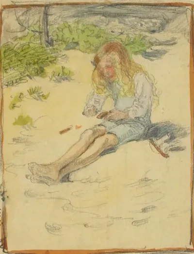 Antti Carving A Bark Boat