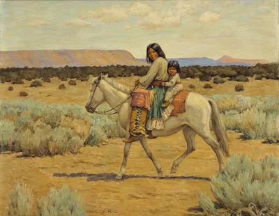 Apache Mother And Children On Horseback