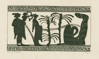 Apollo Held By Leto Shoots At Python In A Landscape With Palm Trees