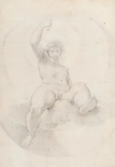 Apollo Seated On A Cloud Holding A Torch Aloft