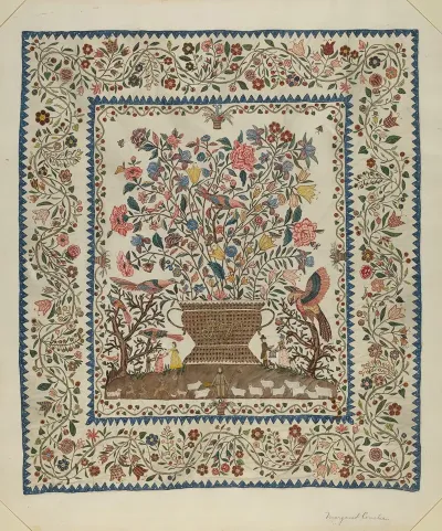 Applique And Embroidered Coverlet