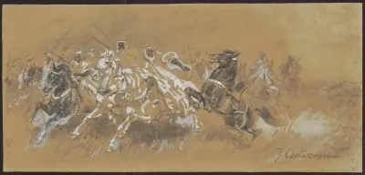 Arab Cavalry Charge Sketch For A Painting