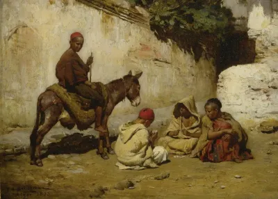 Arab Children Playing Cards