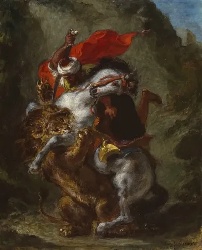 Arab Horseman Attacked By A Lion