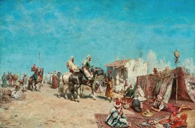 Arab Merchants At A Market By The City Walls
