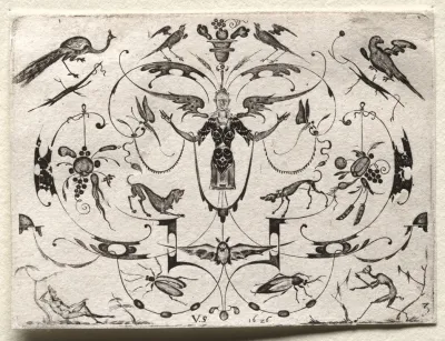 Arabesque With Peacock Parakeet Dogs And Insects