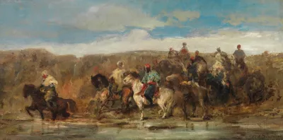 Arabische Reiter Am Fluss