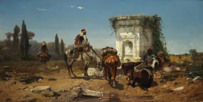 Arabs Resting By A Marble Fountain