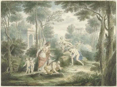 Arcadisch Landschap Met Athene Die Een Oude Man Kroont En Venus En Adonis