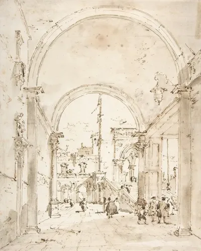 Architectural Capriccio Grand Staircase Seen Through An Archway
