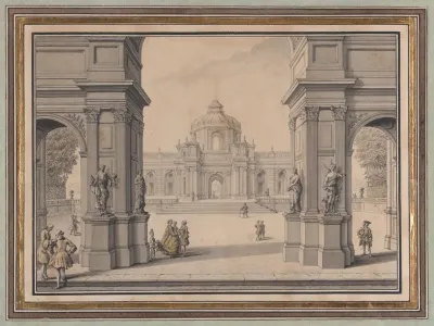 Architectural Capriccio With A Palace Seen Through A Triumphal Arch