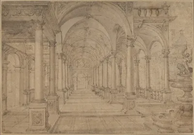 Architectural Capriccio With An Arcade And Fountain In Point Perspective Study For A Painting Of John The Baptist Before Herod
