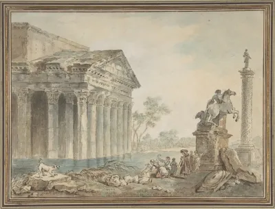 Architectural Capriccio With Roman Monuments And Washerwomen
