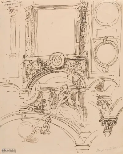 Architectural Details For A Wall Decoration With Empress Maria Theresia Embracing The Young Wolfgang Amadeus Mozart