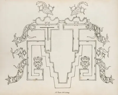 Architectural Element Decorated With Birds And Abstract Designs