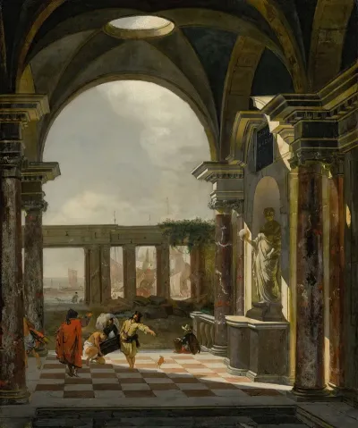 Architectural Interior With Foreign Shippers Ruins And A Shipyard Beyond