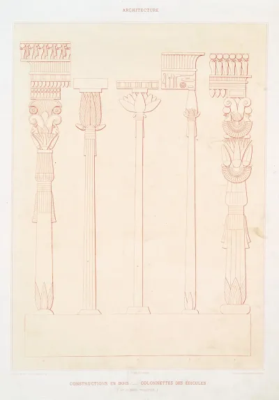 Architecture Constructions En Bois Colonnettes Des Edicules Ive Et Xviiie Dynasties