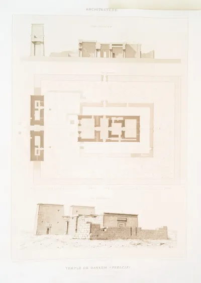 Architecture Temple De Dakkeh Pselcis Plan Coupe Et Vue Perspective Epoque Ptolemaique Et Romaine
