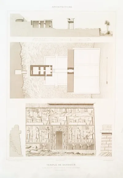 Architecture Temple De Dandour Plan Coupe Longitudinale Porte Laterale Regne Dauguste