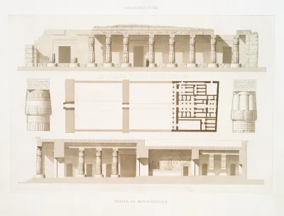Architecture Temple De Menephtehum Plan Coupe Et Elevation