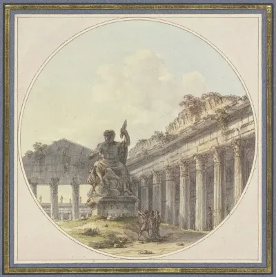 Architektonisches Capriccio Inneres Einer Tempelruine Mit Einer Statue Des Jupiter Tonans Und Figurenstaffage