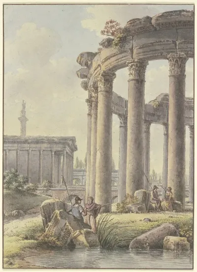 Architektonisches Capriccio Ruinen Eines Rundtempels Im Hintergrund Die Trajansaule 2
