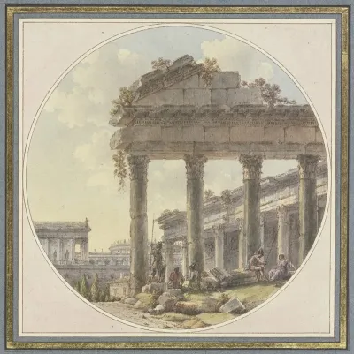 Architektonisches Capriccio Tempelruine Und Figurenstaffage