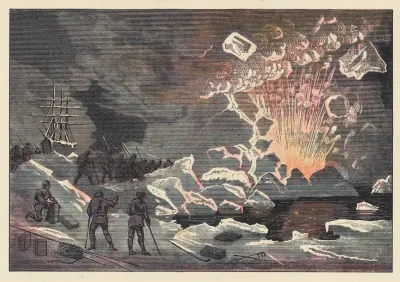 Arctic Explorers Employing Dynamite To Open A Channel Through The Ice