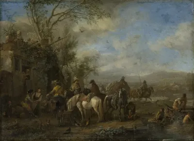 Armed Riders In Front Of An Inn
