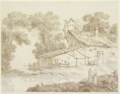 Armliches Bauernhaus An Einem Gewasser Mit Aufgehangter Wasche