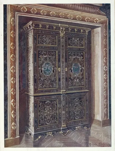 Armoire In Ebony With Inlays Of Engraved Brass And White Metal