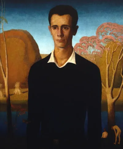 Arnold Pyle In Front Of A River With Two Skinny Dipping Men