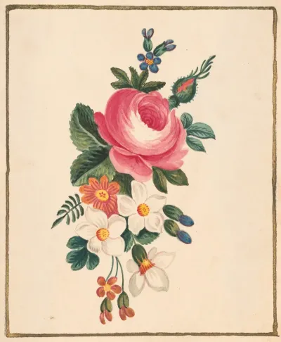 Arrangement Of A Peony With Other Flowers