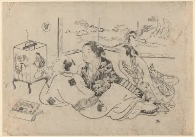 Artist Painting Brazier Cover Two Women Watching