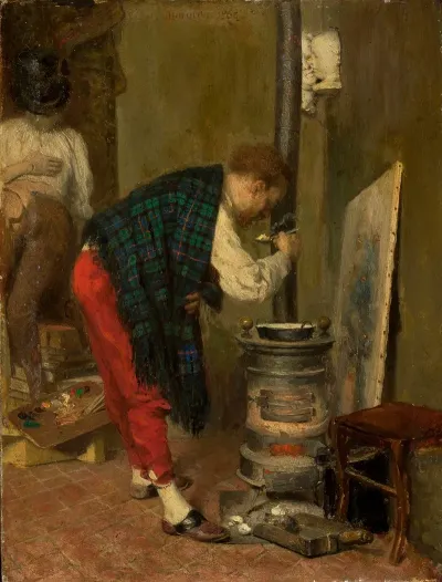 Artists Studio Interior With A Self Portrait