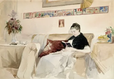 Artists Wife Reading On The Sofa