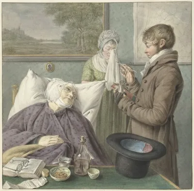 Arts Bezoekt Een Zieke Oude Vrouw In Bed