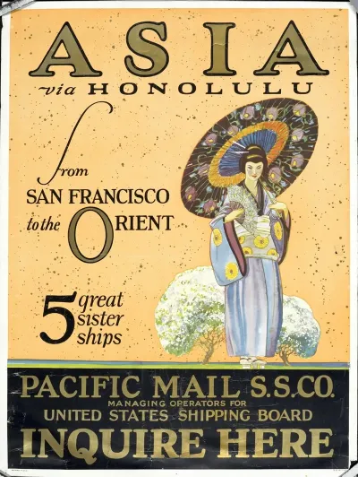 Asia Via Honolulu From San Francisco To The Orient 5 Great Sister Ships Woman With An Umbrella