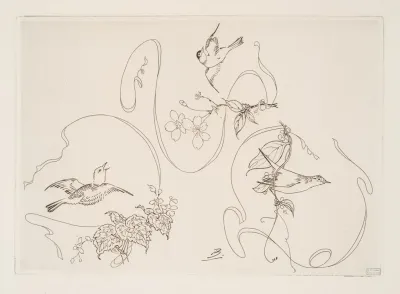 Assiette A Dessert Trois Motifs Composes Chacun Dun Ruban Dune Fleur Et Dun Oiseau
