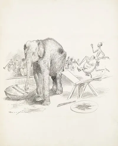At A Circus Taft And Fairbanks Run On A Ramp To Try To Jump Over An Elephant And Land In A Bowl Labeled Presidential Nomination