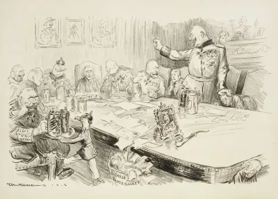At A Negotiating Table Several Large And Angry Germans Intimidate A Few American Diplomats